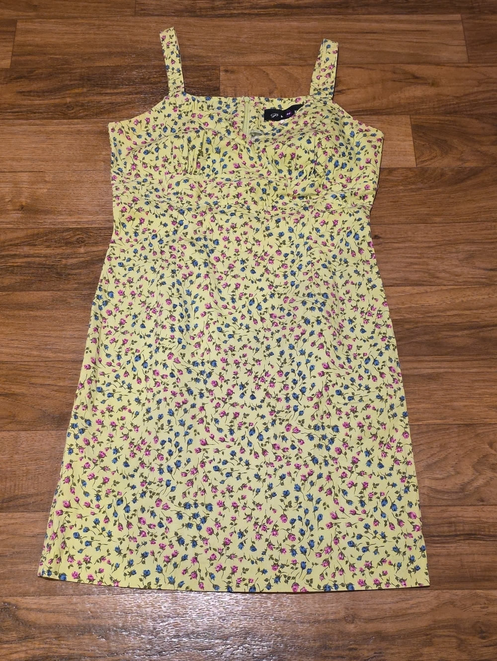 Light Green Floral Mini Dress with Pink & Blue Accents